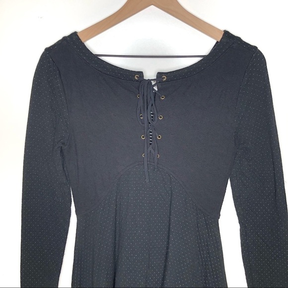 Free People Lace Up Back Tiny Polka Fit & Flare Dress Black M - Picture 6 of 7